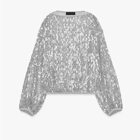 TREND NWT ZARA SILVER VIRAL sequin top M 
🚨 My prices are firm, no discount. - Picture 14 of 16